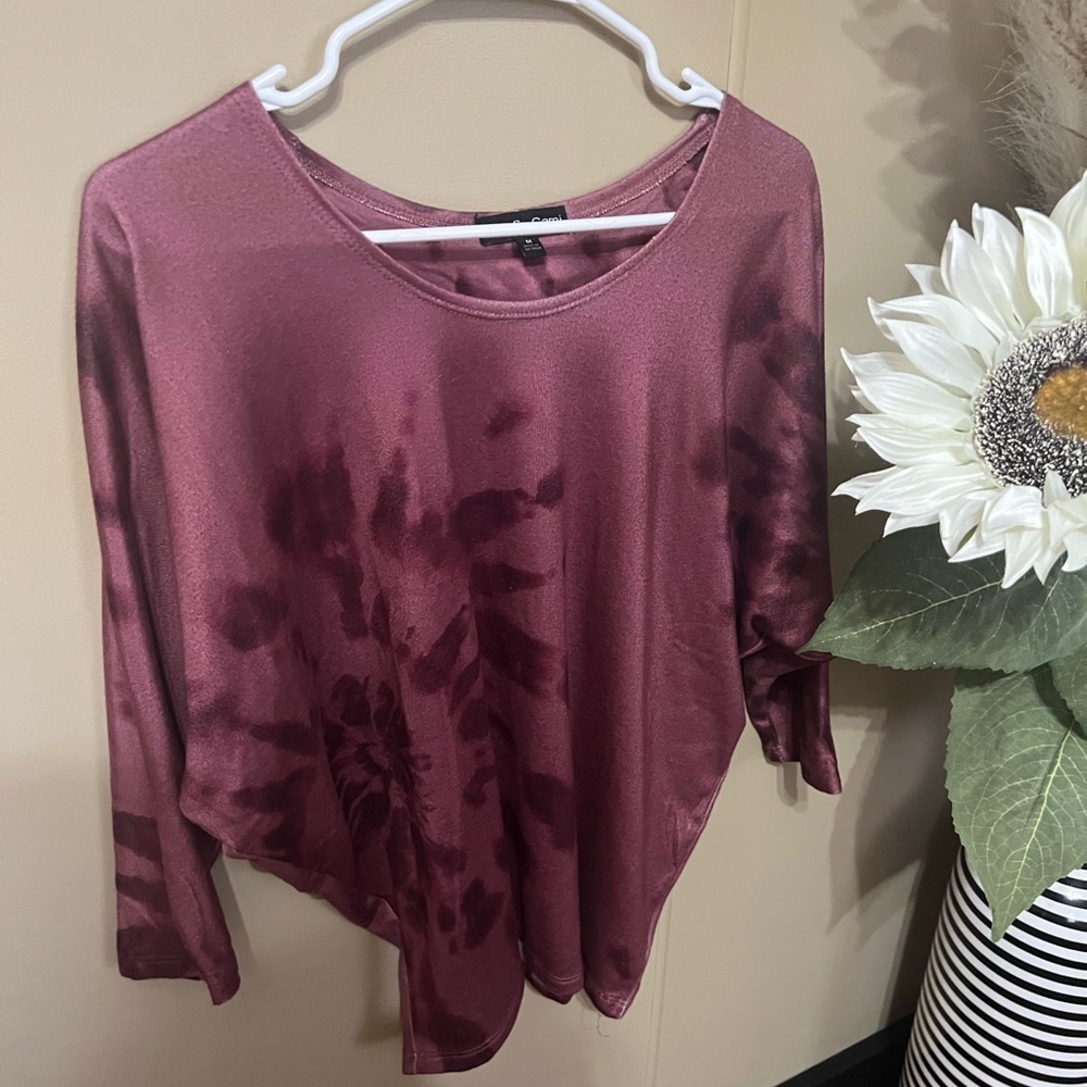 Kim & Cami Maroon Tie-Dye Long Sleeve Top